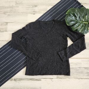 ATM Cashmere V Neck Sweater Black Grey Size Small